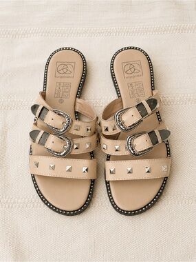 Everglades Studded Slide Sandals Tan Western Boho Festival Size 9
